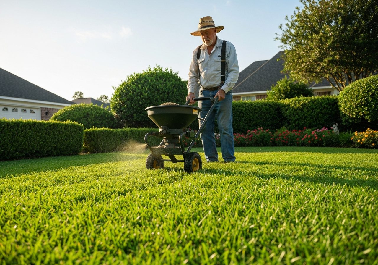 Fertilizer being applied to a lawn in New Orleans