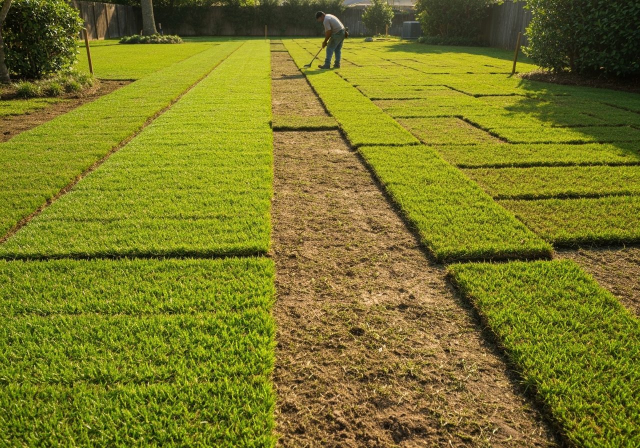 Partial sod repair being done on a New Orleans residential lawn