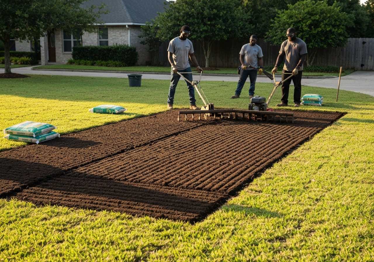 Soil preparation being done before sod installation in New Orleans