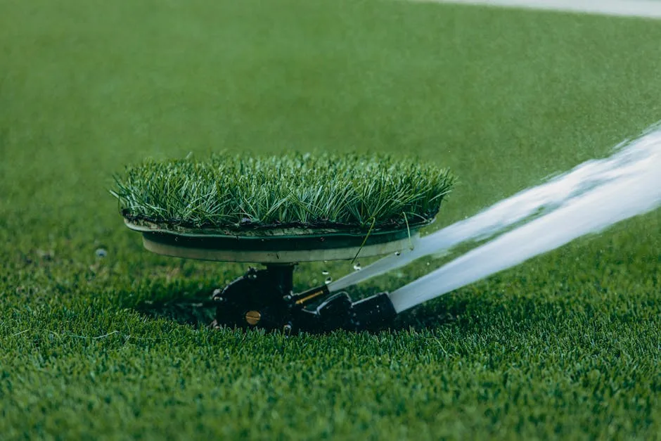 Sprinkler system watering newly installed sod during the 30-day establishment period
