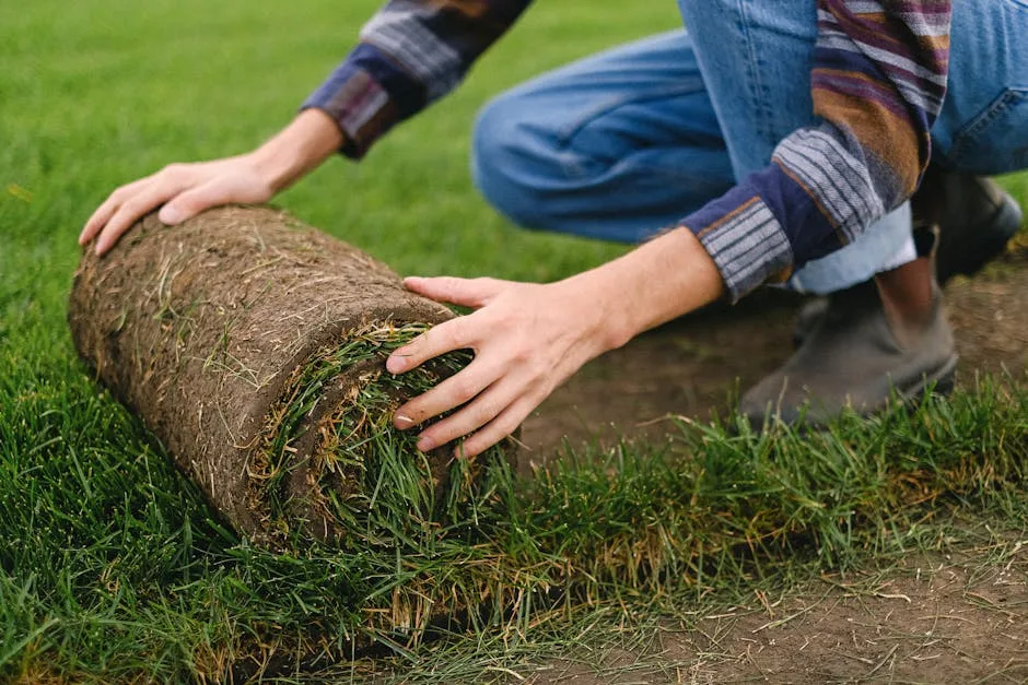 Fresh sod rolls ready for installation delivered to a residential property